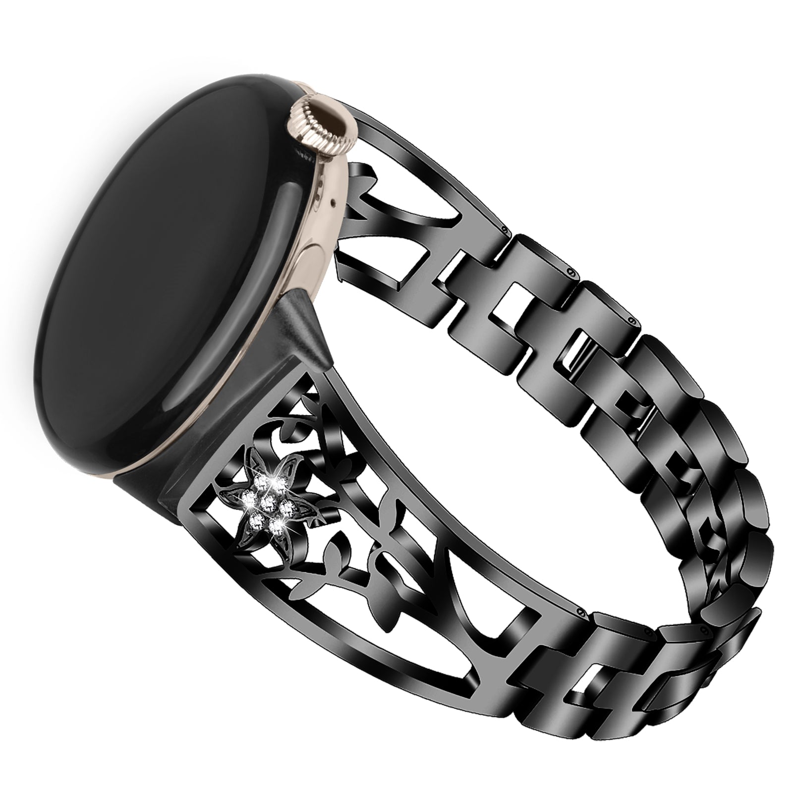 Metal Watch Band for Google Pixel Watch Rhinestone Decorated Watch Strap - Black