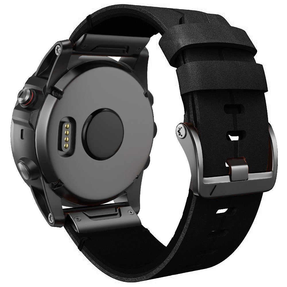 For Garmin Fenix 7 Adjustable Wrist Band Genuine Leather Replacement Smartwatch Strap - Black