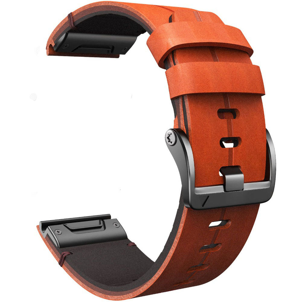 For Garmin Fenix 7 Adjustable Wrist Band Genuine Leather Replacement Smartwatch Strap - Brown