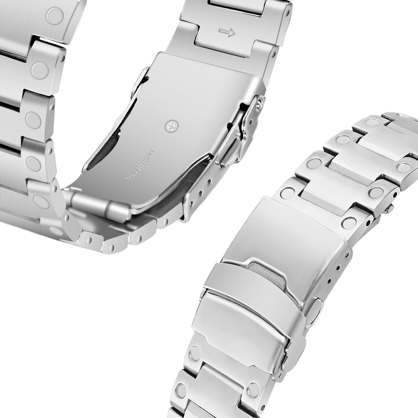 For Fitbit Versa 4 / Sense 2 Watch Band Stainless Steel Replacement Watch Strap with Classic Buckle - Silver
