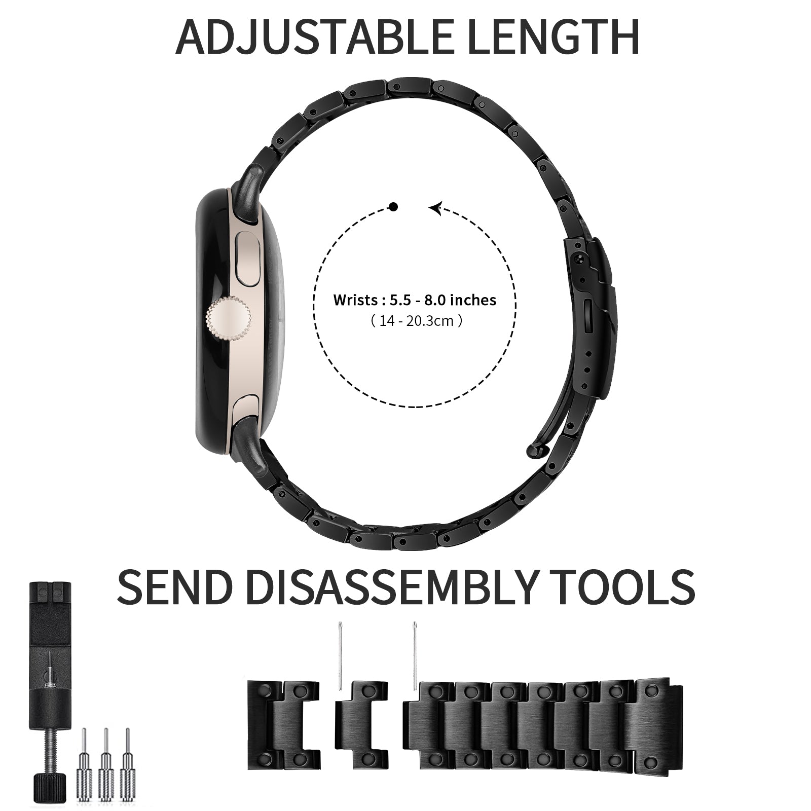 For Google Pixel Watch Three Bead Watch Band Stainless Steel Smart Watch Strap Replacement - Black