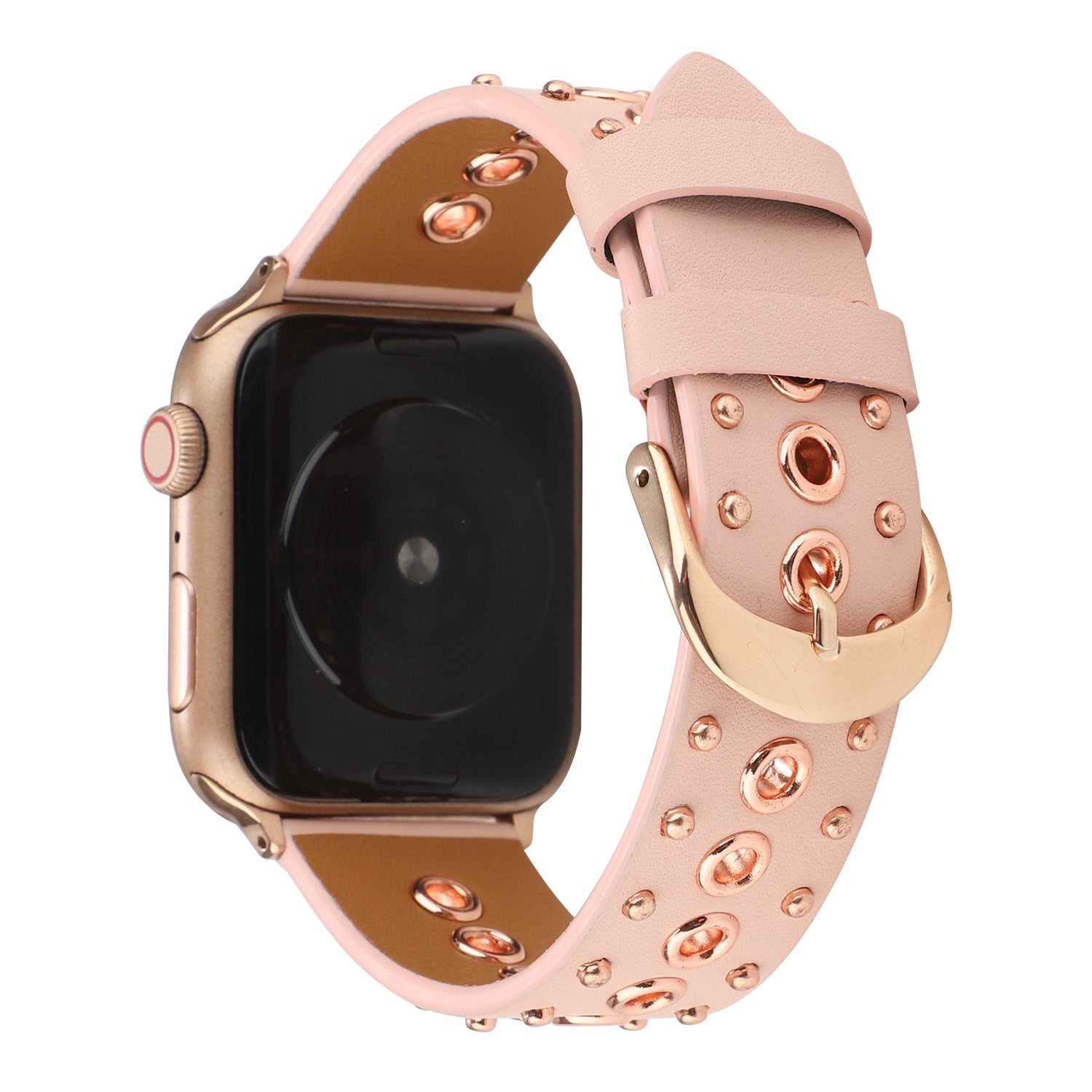 For Apple Watch Ultra 49mm / Series 8 / 7 45mm / 6 / 5 / 4 / SE / SE (2022) 44mm / 3 / 2 / 1 42mm Genuine Leather Strap Rivets Watchband - Pink