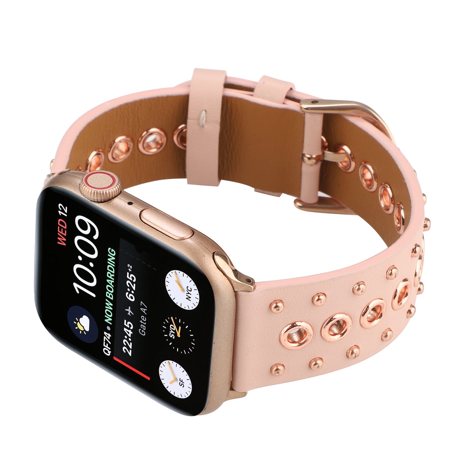 For Apple Watch Ultra 49mm / Series 8 / 7 45mm / 6 / 5 / 4 / SE / SE (2022) 44mm / 3 / 2 / 1 42mm Genuine Leather Strap Rivets Watchband - Pink