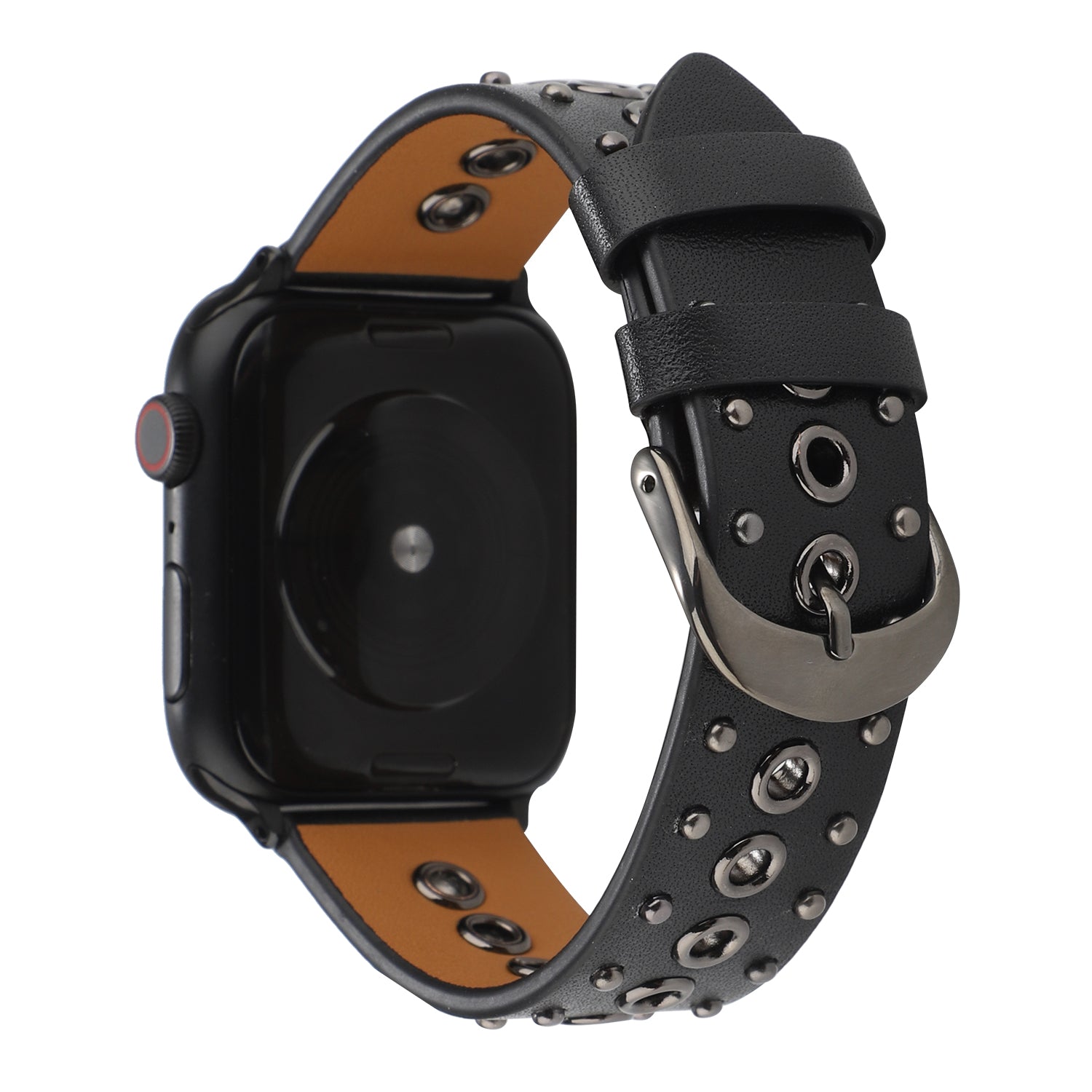 For Apple Watch Ultra 49mm / Series 8 / 7 45mm / 6 / 5 / 4 / SE / SE (2022) 44mm / 3 / 2 / 1 42mm Genuine Leather Strap Rivets Watchband - Black