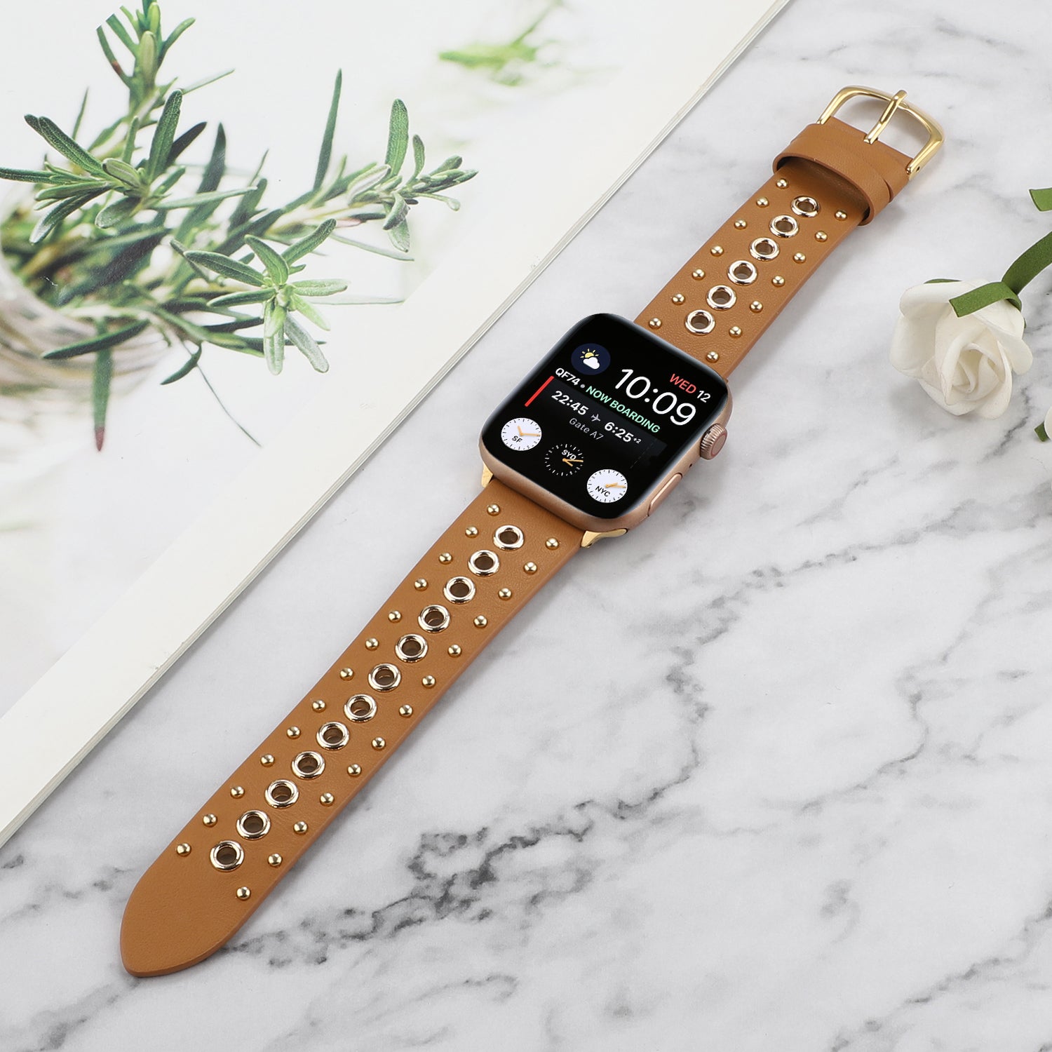 For Apple Watch Ultra 49mm / Series 8 / 7 45mm / 6 / 5 / 4 / SE / SE (2022) 44mm / 3 / 2 / 1 42mm Genuine Leather Strap Rivets Watchband - Brown