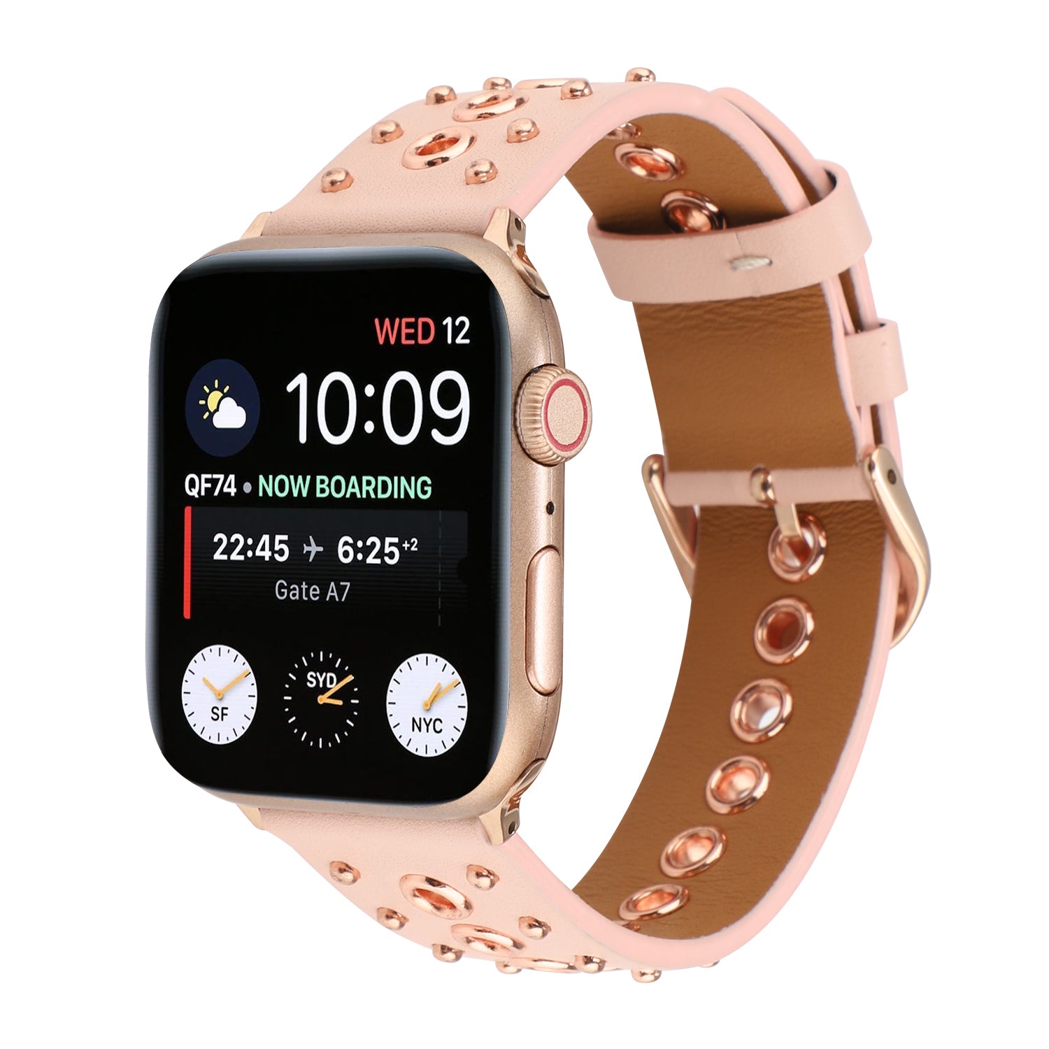 For Apple Watch Series 8 / 7 41mm / 6 / 5 / 4 / SE / SE (2022) 40mm / 3 / 2 / 1 38mm Rivets Watch Band Genuine Leather Strap - Pink