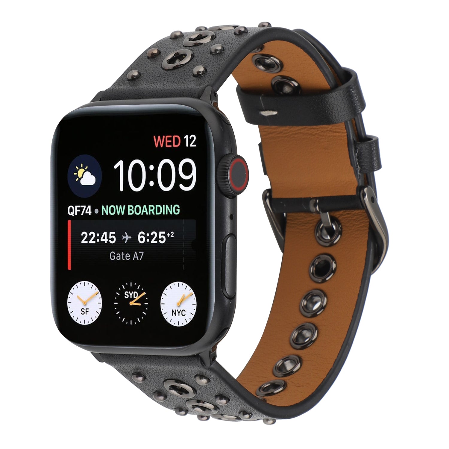 For Apple Watch Series 8 / 7 41mm / 6 / 5 / 4 / SE / SE (2022) 40mm / 3 / 2 / 1 38mm Rivets Watch Band Genuine Leather Strap - Black