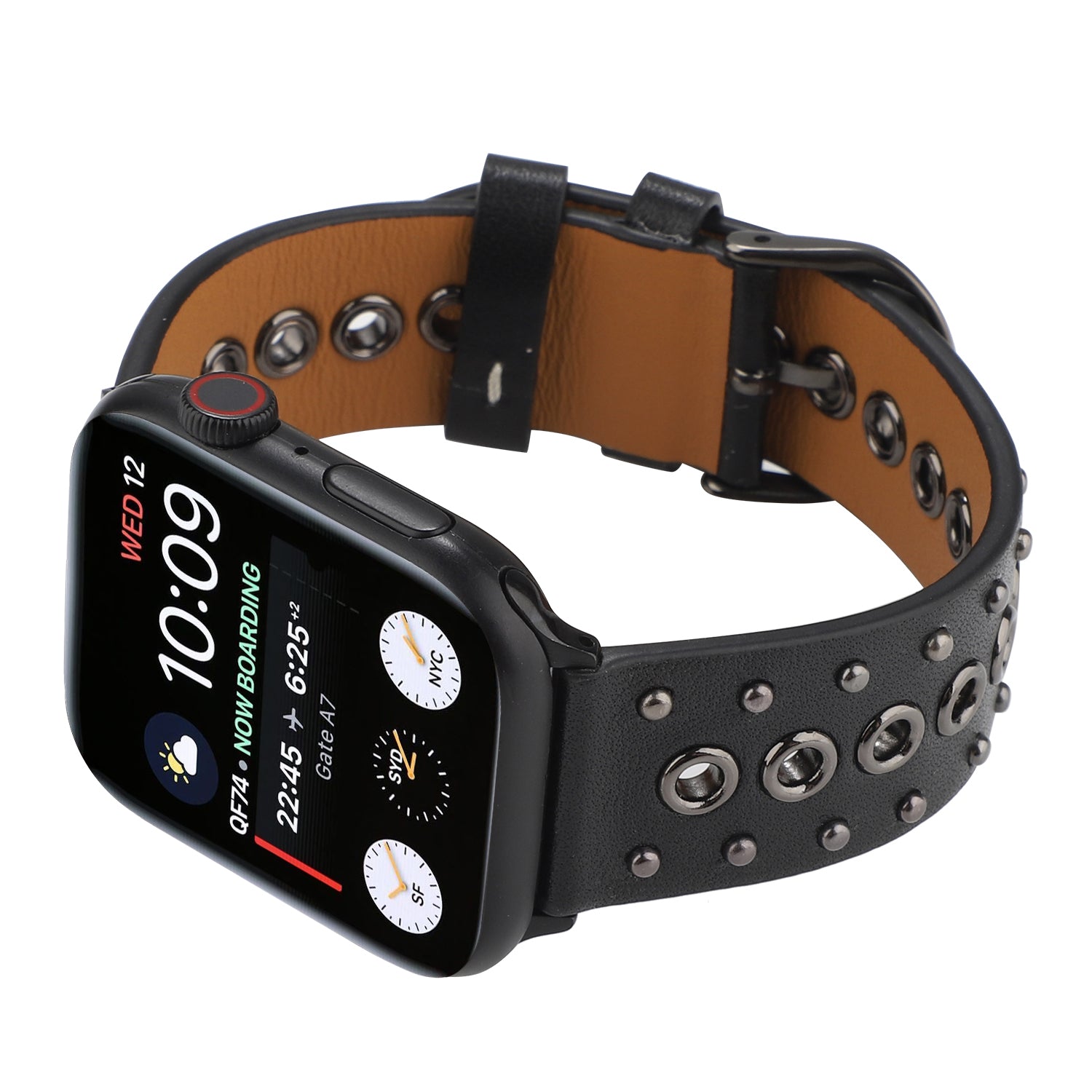 For Apple Watch Series 8 / 7 41mm / 6 / 5 / 4 / SE / SE (2022) 40mm / 3 / 2 / 1 38mm Rivets Watch Band Genuine Leather Strap - Black
