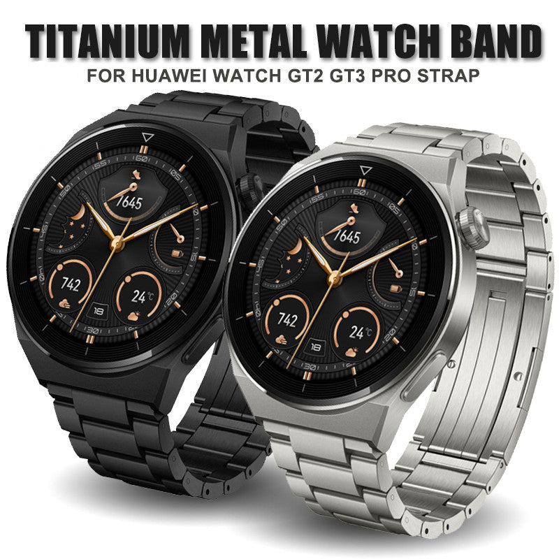 For Huawei Watch Buds / GT3 SE / GT3 Pro Titanium Steel Watch Band 22mm 3-Bead Metal Sports Strap - Black