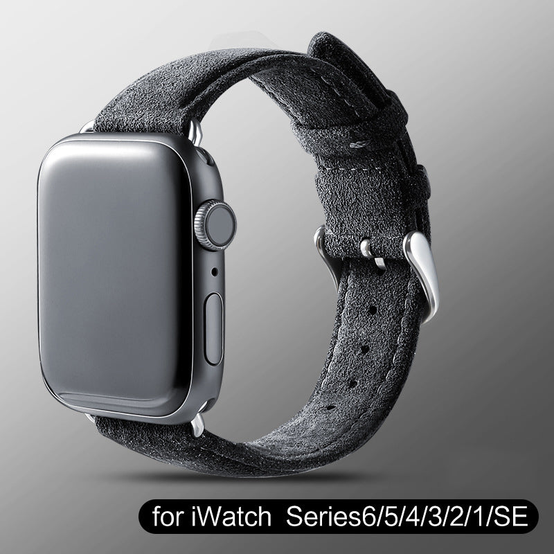For Apple Watch Series 8 7 41mm / Series 6 5 4 SE SE (2022) 40mm / Series 3 2 1 38mm Watch Strap Suede Leather Wrist Band - Dark Grey
