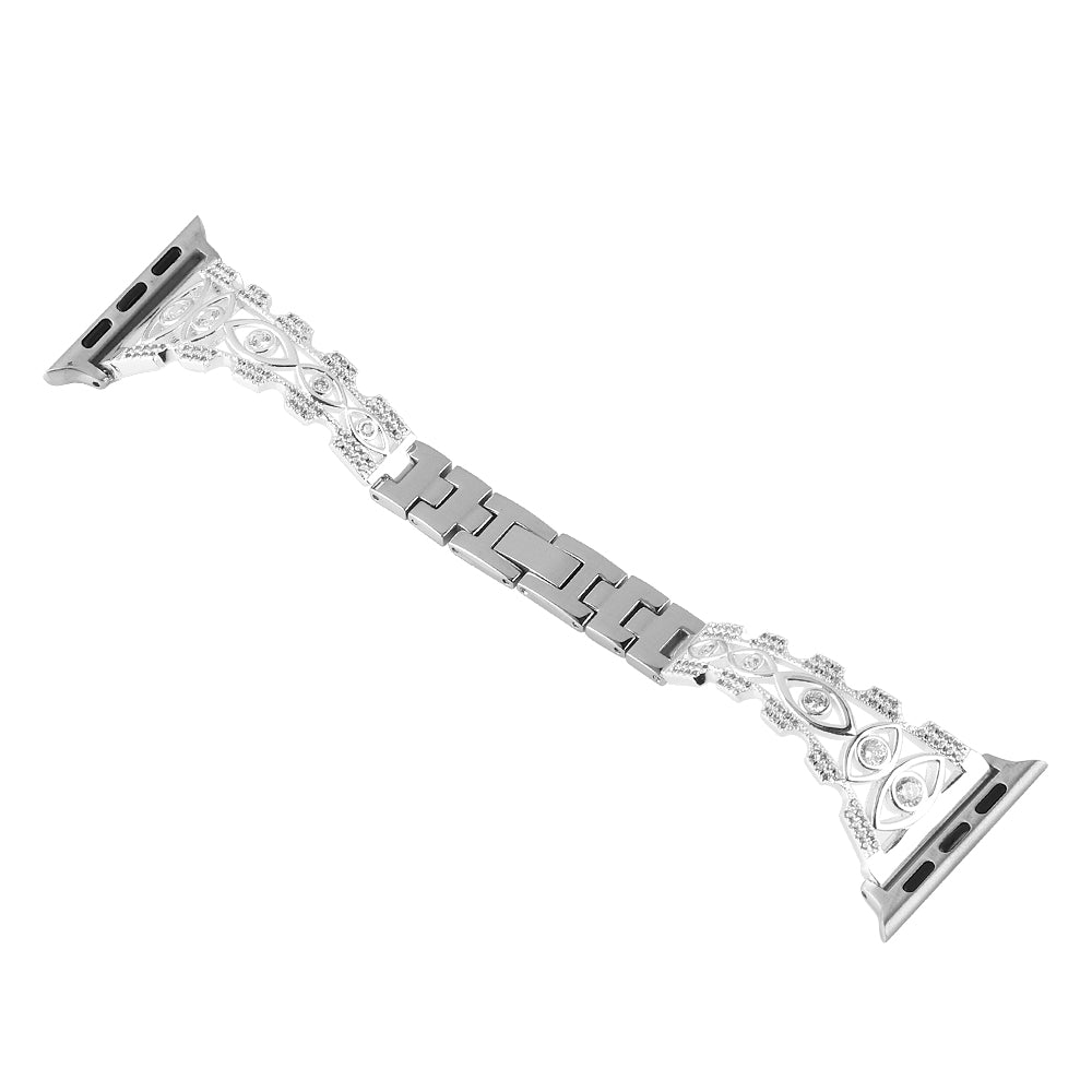 Rhinestone Decor Metal Watch Band for Apple Watch Ultra 49mm / Series 8 / 7 45mm / Series 6 / 5 / 4 / SE (2022) / SE 44mm / Series 3 / 2 / 1 42mm Eye Design Bracelet Strap - Silver - UNIQBUY