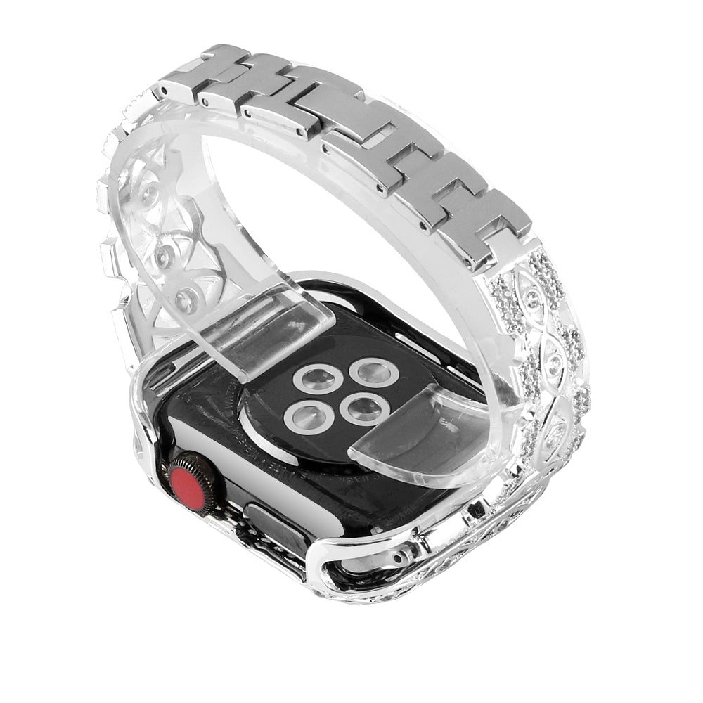 Rhinestone Decor Metal Watch Band for Apple Watch Ultra 49mm / Series 8 / 7 45mm / Series 6 / 5 / 4 / SE (2022) / SE 44mm / Series 3 / 2 / 1 42mm Eye Design Bracelet Strap - Silver - UNIQBUY