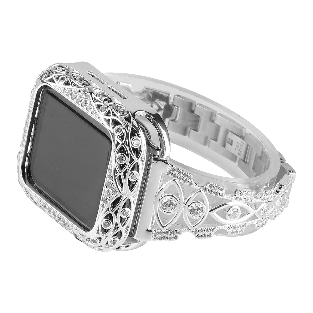 Rhinestone Decor Metal Watch Band for Apple Watch Ultra 49mm / Series 8 / 7 45mm / Series 6 / 5 / 4 / SE (2022) / SE 44mm / Series 3 / 2 / 1 42mm Eye Design Bracelet Strap - Silver - UNIQBUY