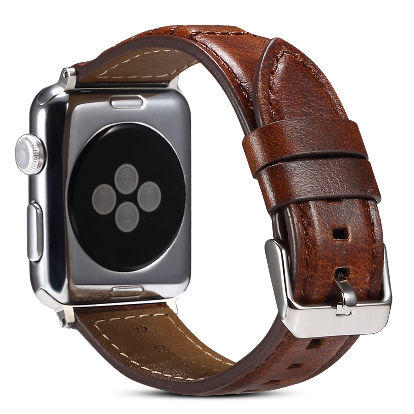 For Apple Watch Series 8 / 7 41mm / SE / SE (2022) / 6 / 5 / 4 40mm / 3 / 2 / 1 38mm Watch Strap Waxy Cowhide Leather Watchband - Brown - UNIQBUY