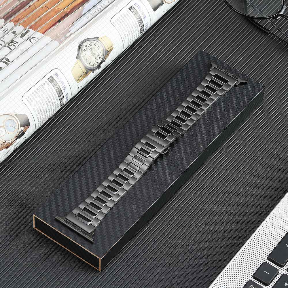 Titanium Steel Watch Band for Apple Watch Series 1 2 3 38mm / Series 4 5 6 SE (2022) SE 40mm / Series 7 8 41mm , 3-Bead Metal Strap with Butterfly Clasp - Grey
