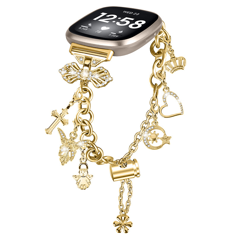 For Fitbit Versa 4 / Sense 2 Adjustable Watch Band Decorative Pendant Bracelet DIY Strap - Gold