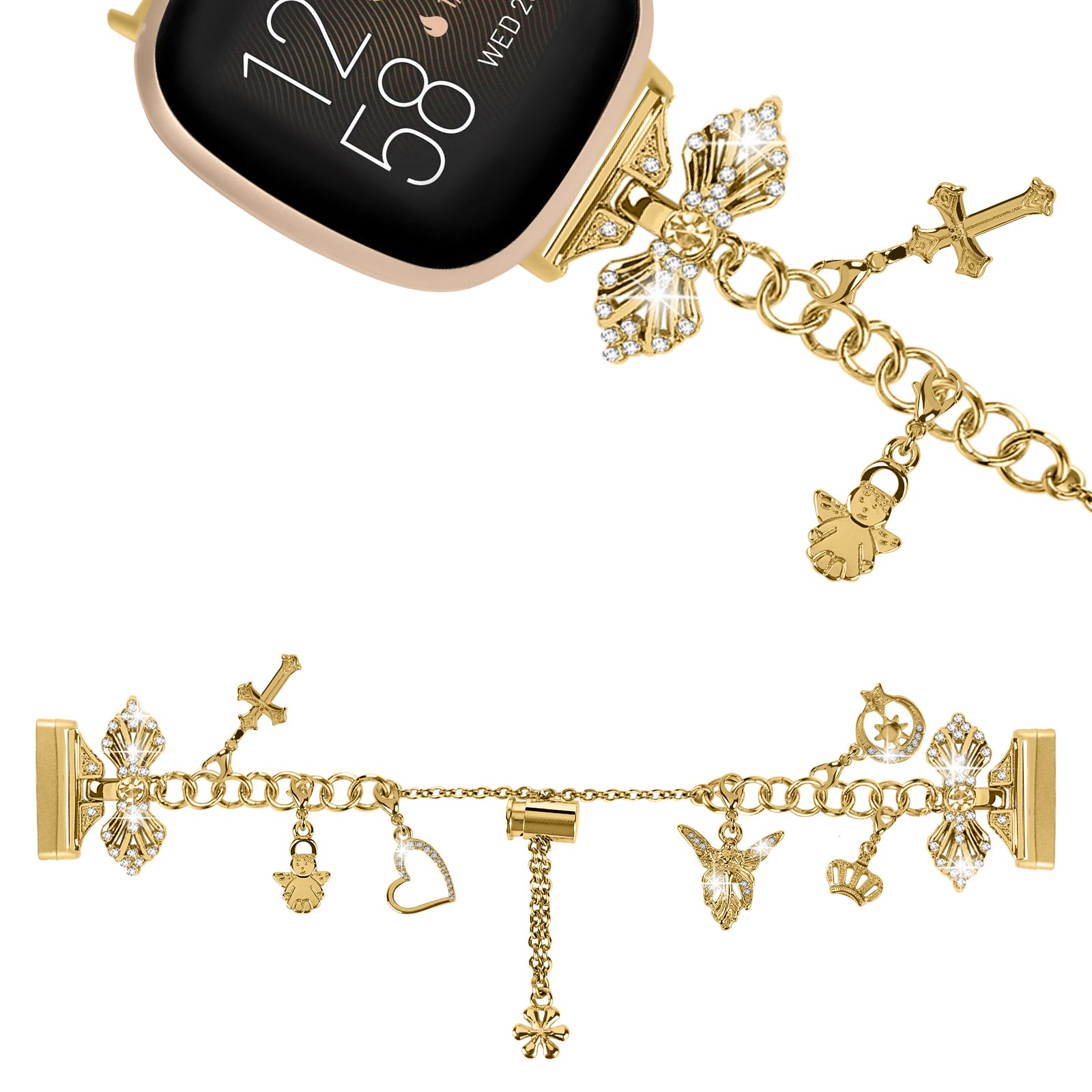 For Fitbit Versa 4 / Sense 2 Adjustable Watch Band Decorative Pendant Bracelet DIY Strap - Gold