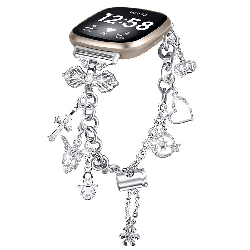 For Fitbit Versa 4 / Sense 2 Adjustable Watch Band Decorative Pendant Bracelet DIY Strap - Silver
