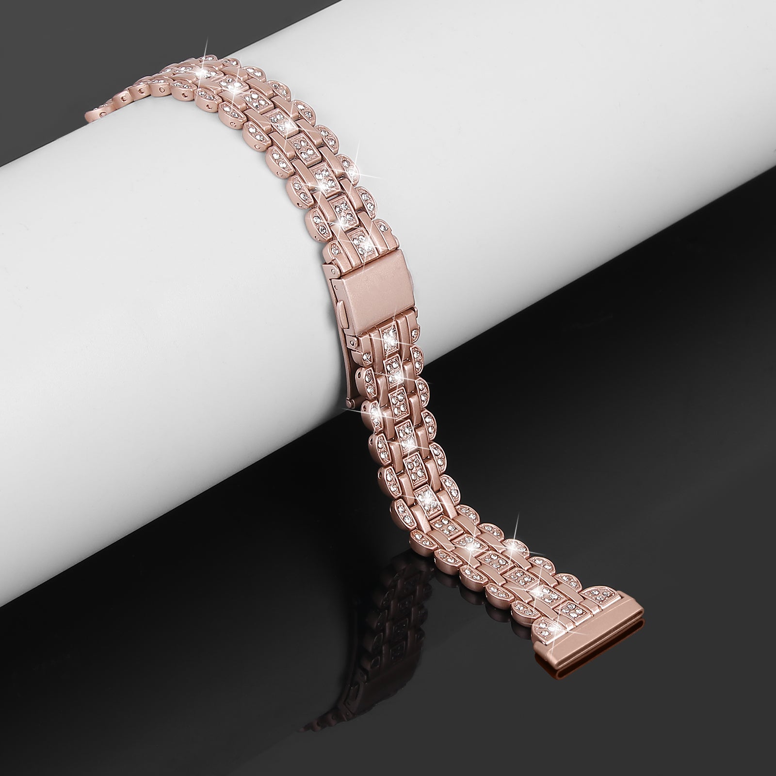 For Fitbit Versa 4 / Sense 2 Metal Wristband Rhinestone Decor Shiny Replacement Bracelet - Rose Pink