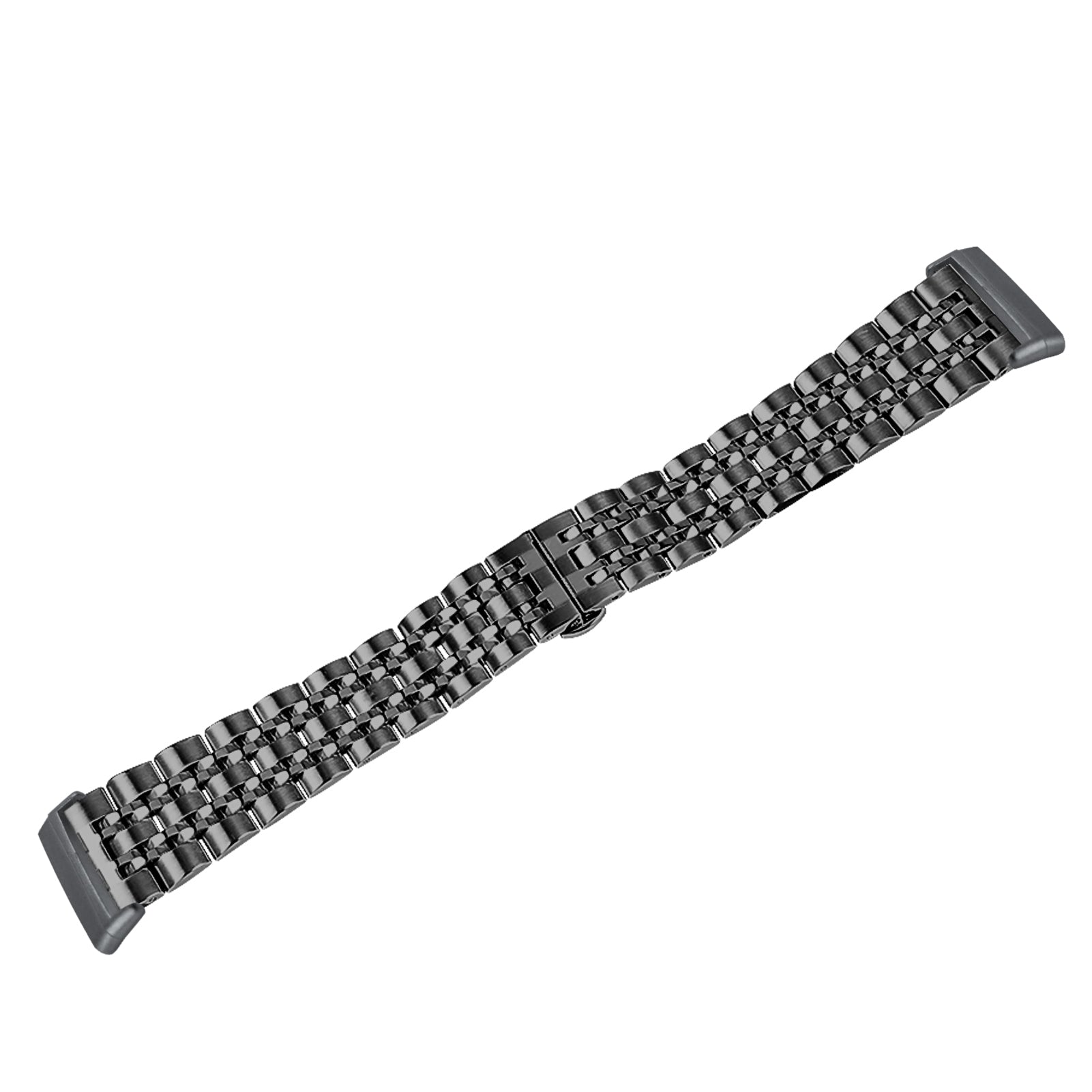 For Fitbit Sense 2 / Versa 4 Replacement Watch Band Stylish 7 Beads Stainless Steel Wrist Strap - Black