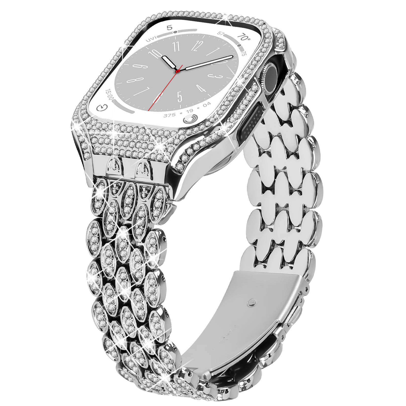 For Apple Watch Series 6 5 4 SE (2022) SE 40mm Watch Band Stainless Steel Rhinestone Decor Strap with Watch Case - Silver