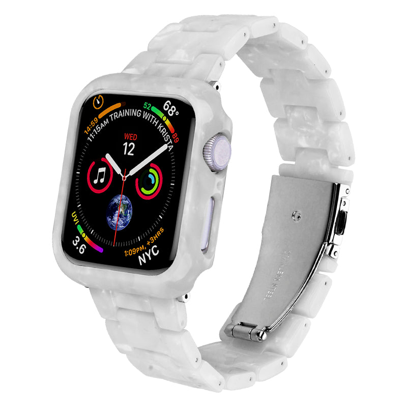 Resin Watch Strap Set with Case Cover for Apple Watch Ultra 49mm Replacement Watch Band - Pearl White - UNIQBUY