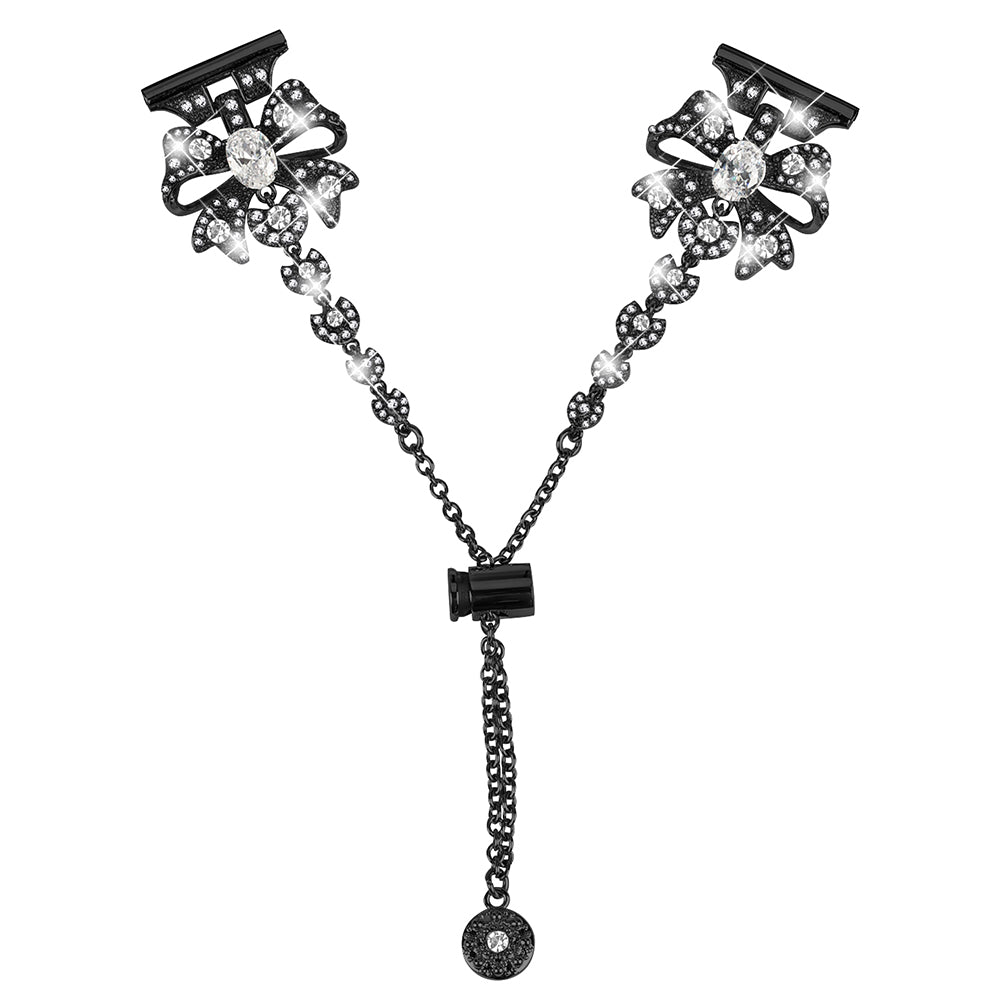 For Huami Amazfit Cheetah 20mm Stainless Steel Watch Band Rhinestone Bowknot Wrist Strap Bracelet - Black