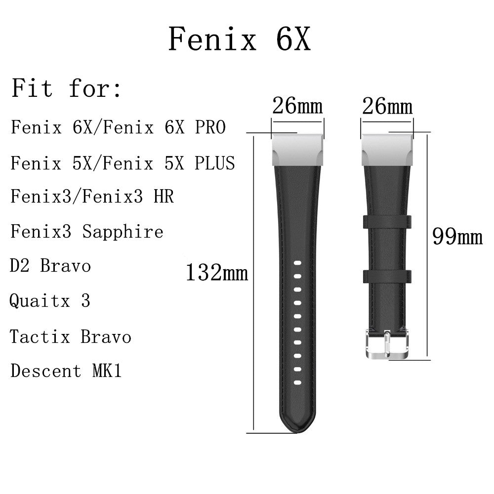 26mm Oil Wax Texture Cowhide Leather Watch Band for Garmin Fenix 6X Pro - Black