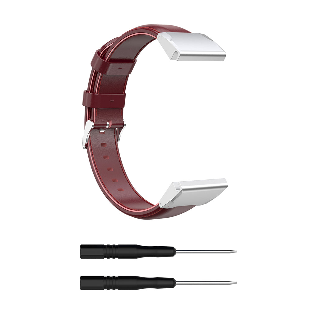 26mm Oil Wax Texture Cowhide Leather Watch Band for Garmin Fenix 6X Pro - Wine Red