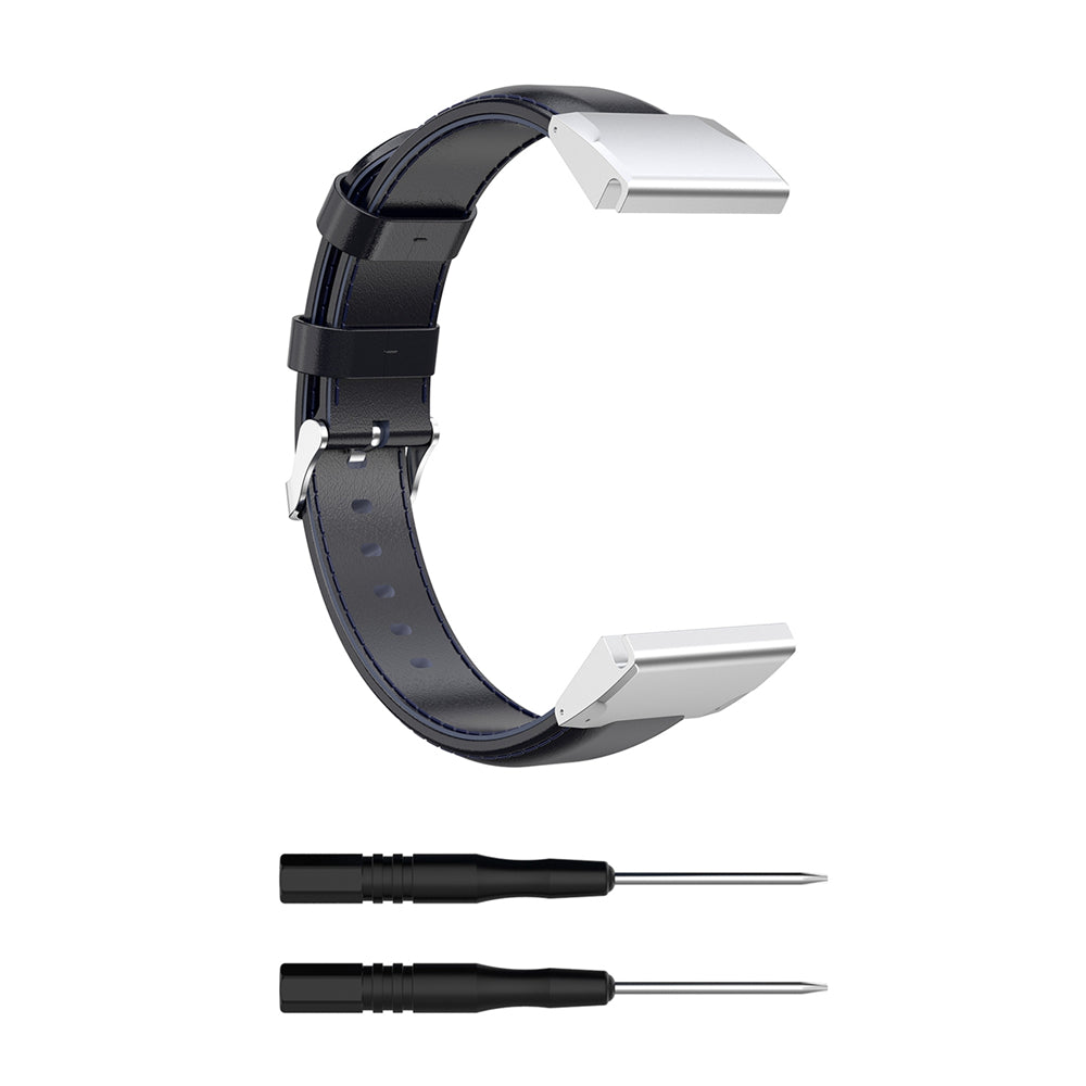 20mm Oil Wax Skin Cowhide Leather Watch Band for Samsung Galaxy Watch4 Classic 46mm 42mm/Watch4 44mm 40mm/Garmin Fenix 6S Pro - Dark Blue