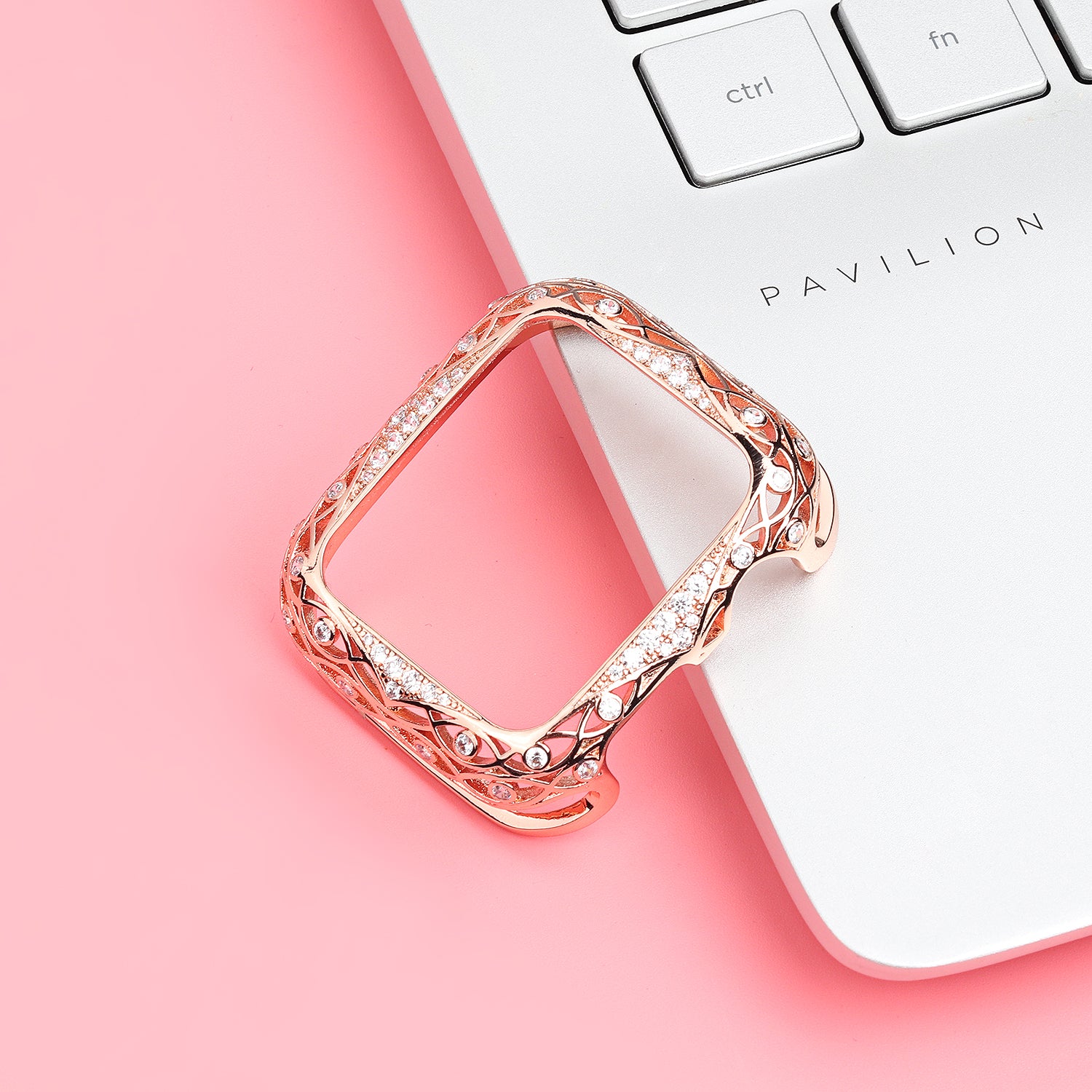 Hollow-out Zircon Decor Anti-fall Copper Watch Case Cover for Apple Watch SE / SE (2022) 40mm / Series 6 / 5 / 4 40mm - Pink - UNIQBUY