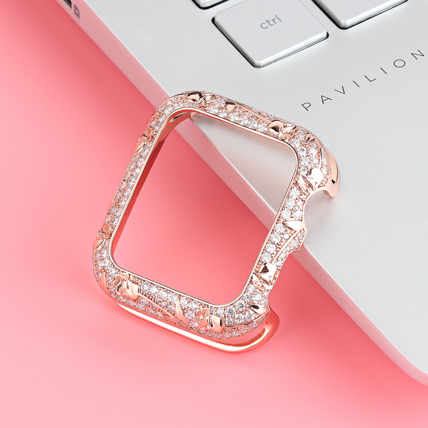 Tulip Zircon Decor Copper Anti-fall Stylish Watch Case Protective Cover for Apple Watch Series 4 / 5 / 6 44mm / SE 44mm / SE (2022) 44mm - Rose Gold - UNIQBUY