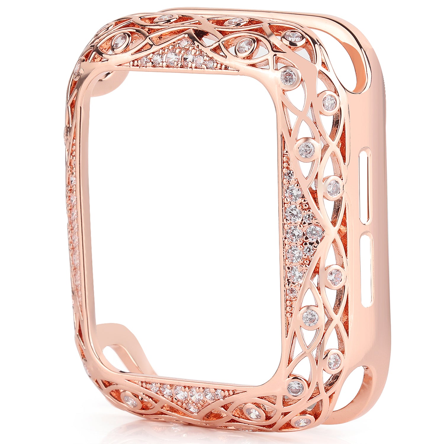 Zircon Decor Hollow-out Copper Protective Watch Case Shell for Apple Watch Series 4 / 5 / 6 44mm / SE 44mm / SE (2022) 44mm - Pink