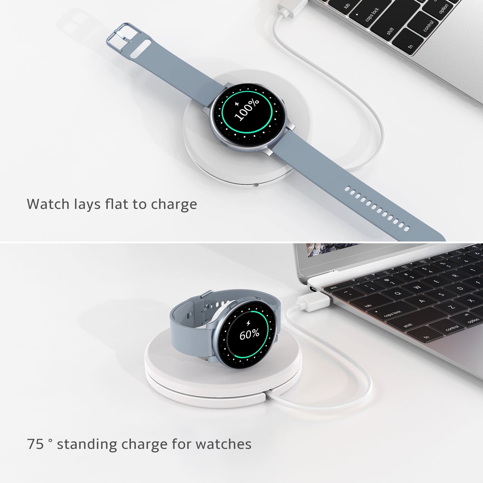 QS-03 Portable Folding Wireless Charger Cable Winder Stand Dock for Samsung Galaxy Watch Active/Active2/Watch3 - White
