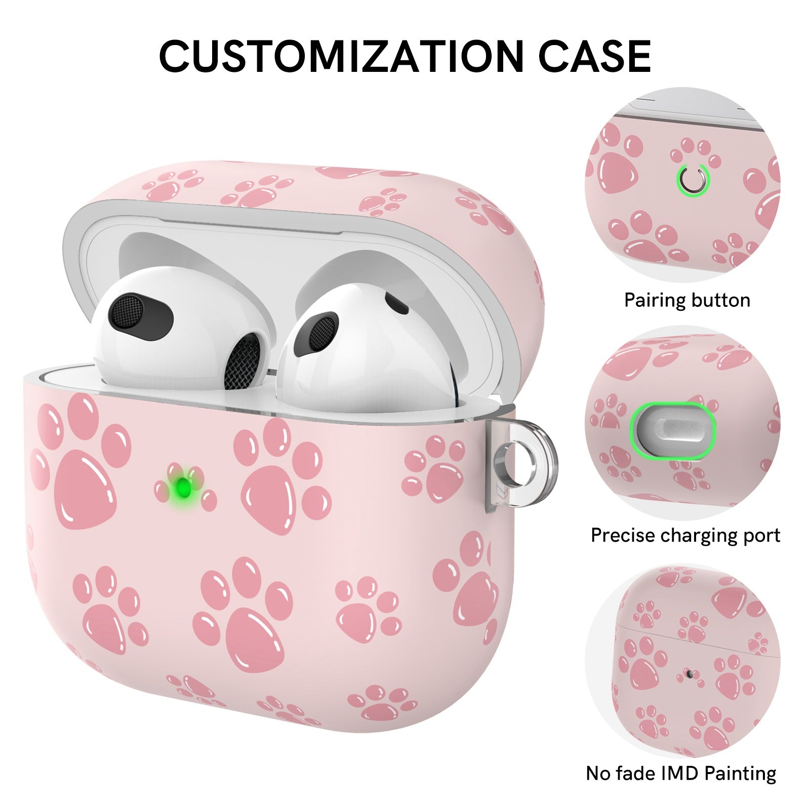 AHASTYLE PT142-3 for Apple AirPods 3 Anti-drop Earphone Case Pattern Printing Earbud Charging Box Two-Piece Design TPU Cover with Carabiner - Cat Paw
