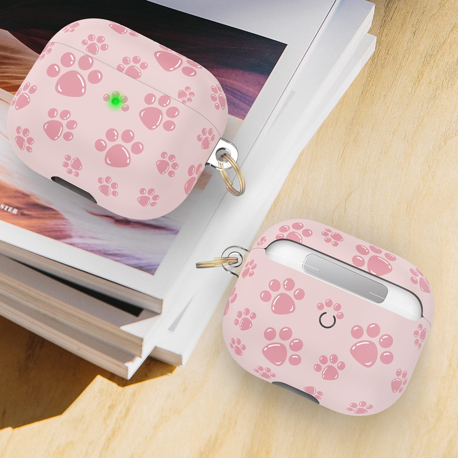 AHASTYLE PT142-3 for Apple AirPods 3 Anti-drop Earphone Case Pattern Printing Earbud Charging Box Two-Piece Design TPU Cover with Carabiner - Cat Paw