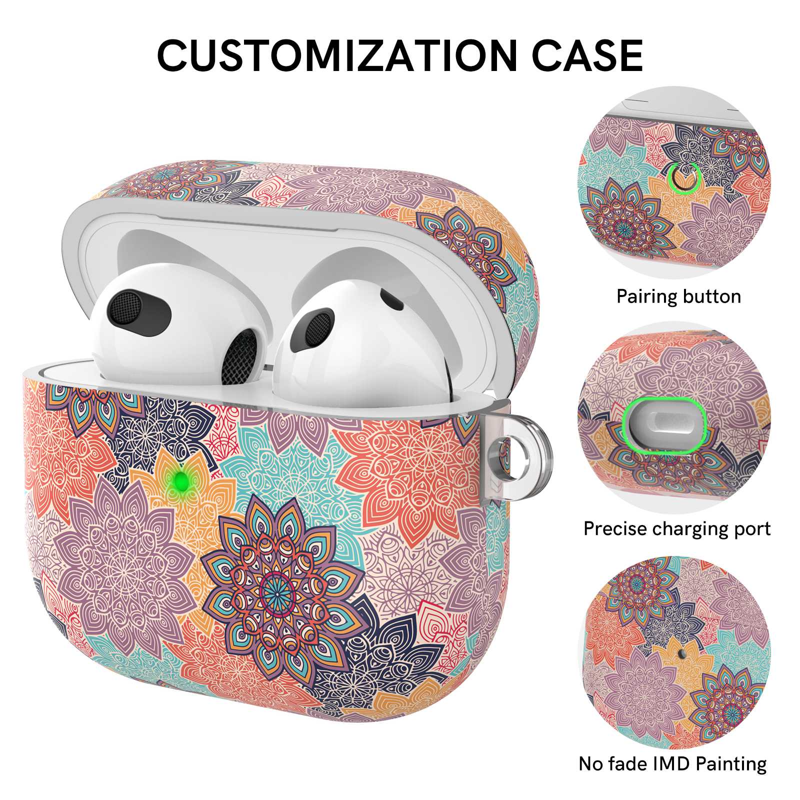 AHASTYLE PT142-3 for Apple AirPods 3 Anti-drop Earphone Case Pattern Printing Earbud Charging Box Two-Piece Design TPU Cover with Carabiner - Mandala