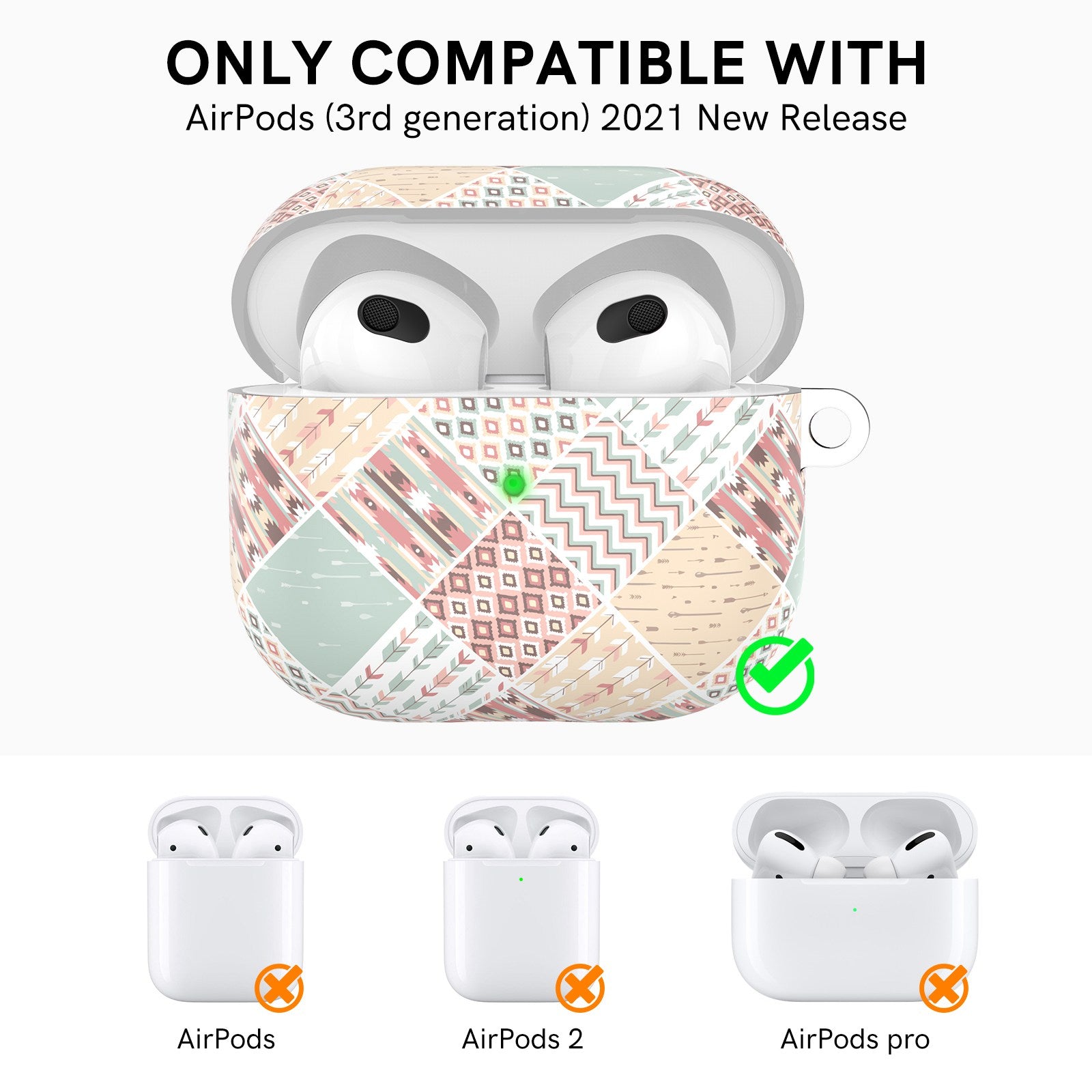 AHASTYLE PT142-3 for Apple AirPods 3 Anti-drop Earphone Case Pattern Printing Earbud Charging Box Two-Piece Design TPU Cover with Carabiner - Geometry