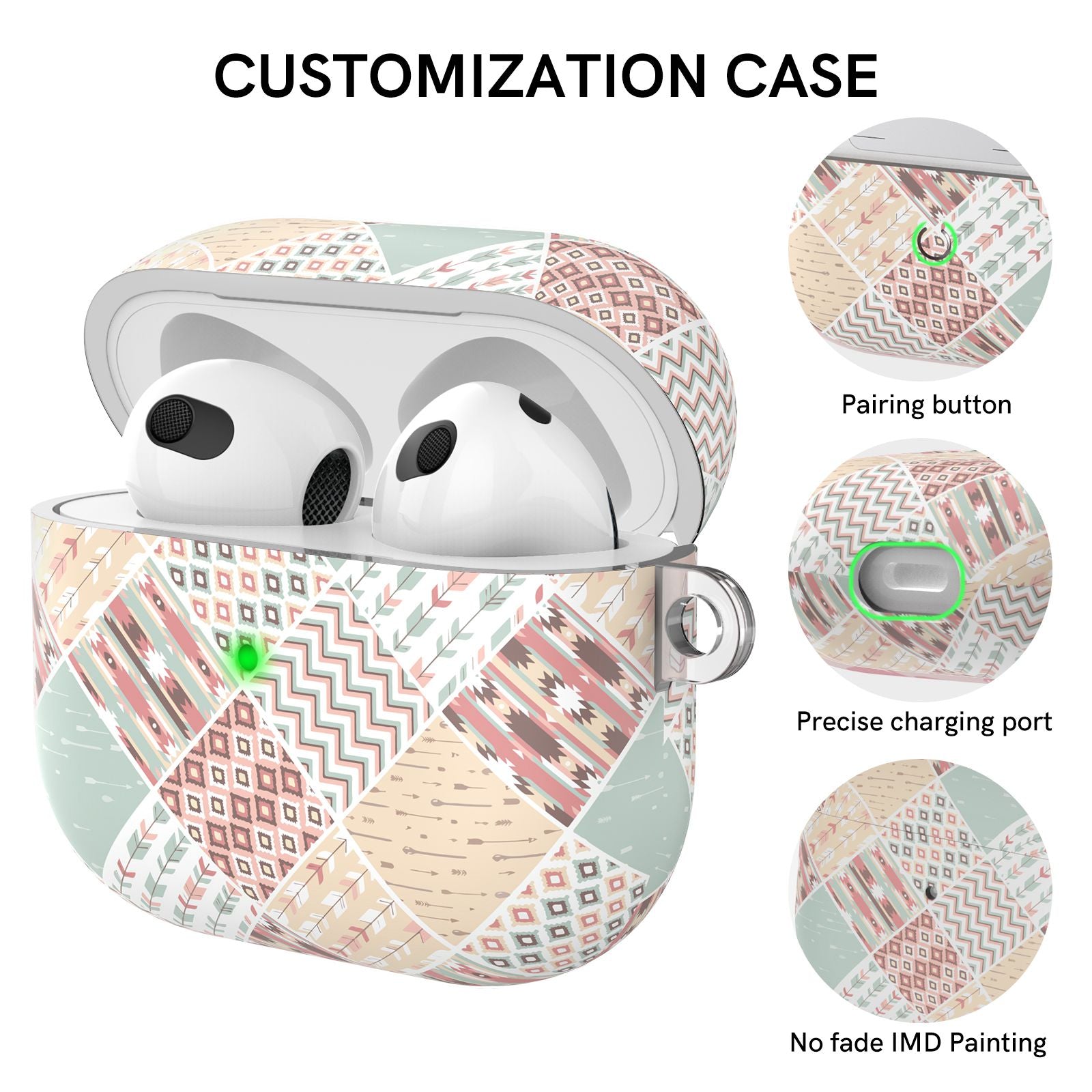 AHASTYLE PT142-3 for Apple AirPods 3 Anti-drop Earphone Case Pattern Printing Earbud Charging Box Two-Piece Design TPU Cover with Carabiner - Geometry