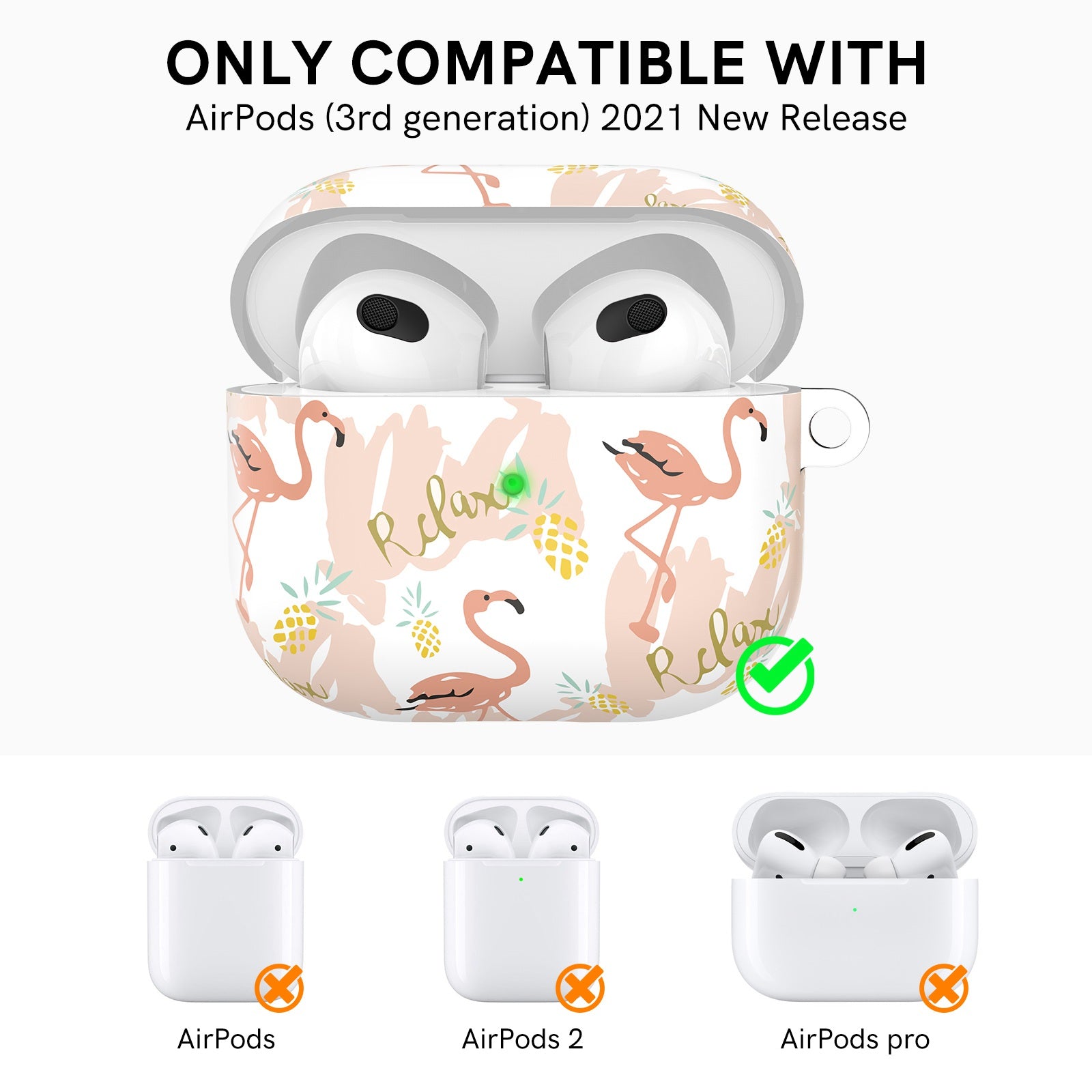 AHASTYLE PT142-3 for Apple AirPods 3 Anti-drop Earphone Case Pattern Printing Earbud Charging Box Two-Piece Design TPU Cover with Carabiner - Bird