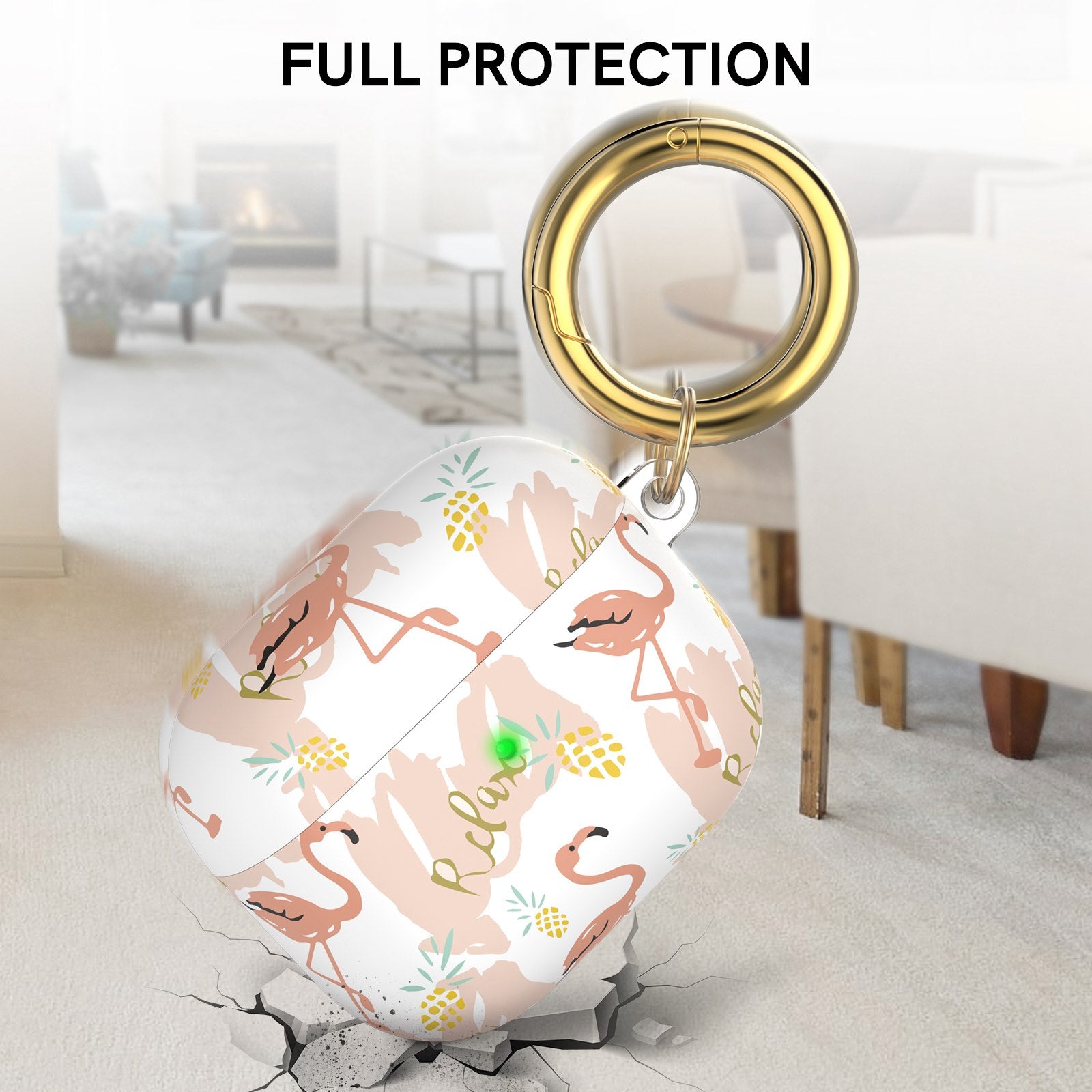 AHASTYLE PT142-3 for Apple AirPods 3 Anti-drop Earphone Case Pattern Printing Earbud Charging Box Two-Piece Design TPU Cover with Carabiner - Bird