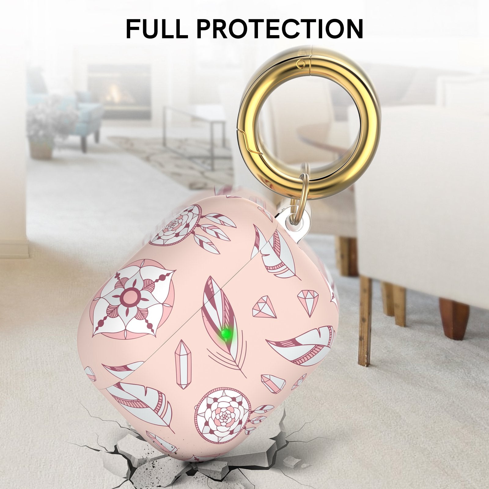 AHASTYLE PT142-3 for Apple AirPods 3 Anti-drop Earphone Case Pattern Printing Earbud Charging Box Two-Piece Design TPU Cover with Carabiner - Wind Chime
