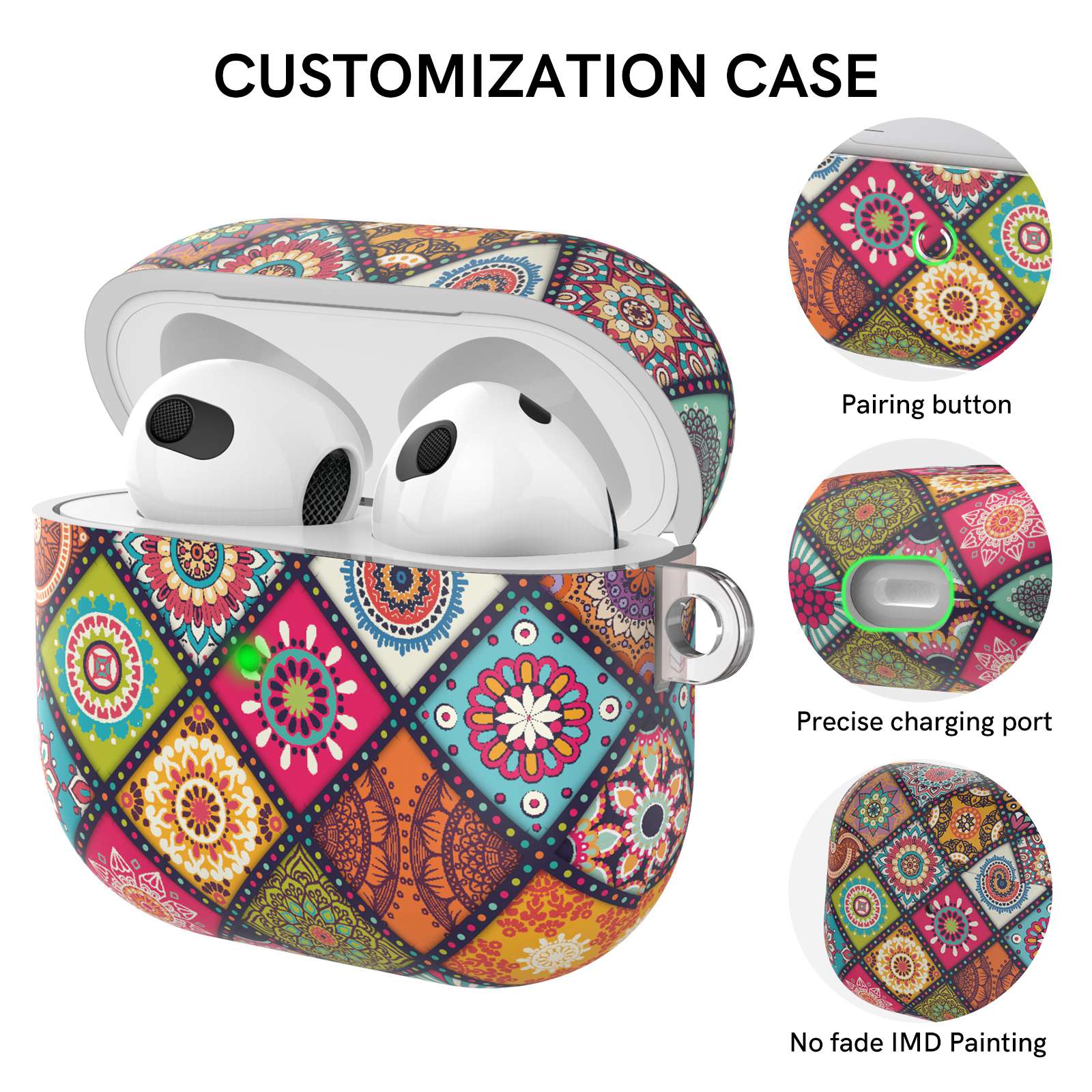 AHASTYLE PT142-3 for Apple AirPods 3 Anti-drop Earphone Case Pattern Printing Earbud Charging Box Two-Piece Design TPU Cover with Carabiner - Bohemia