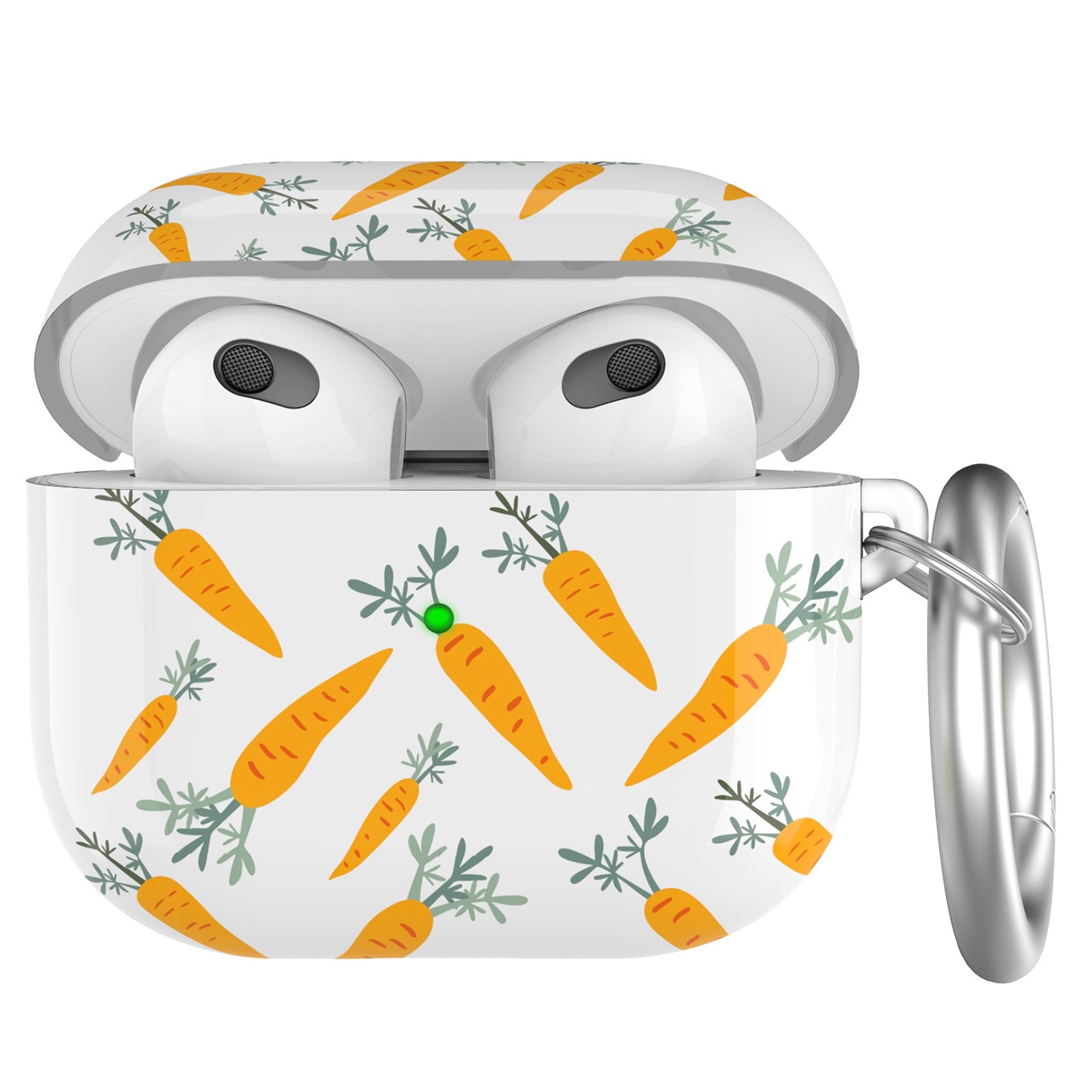 AHASTYLE PT142-3 for Apple AirPods 3 Anti-drop Earphone Case Pattern Printing Earbud Charging Box Two-Piece Design TPU Cover with Carabiner - Carrot
