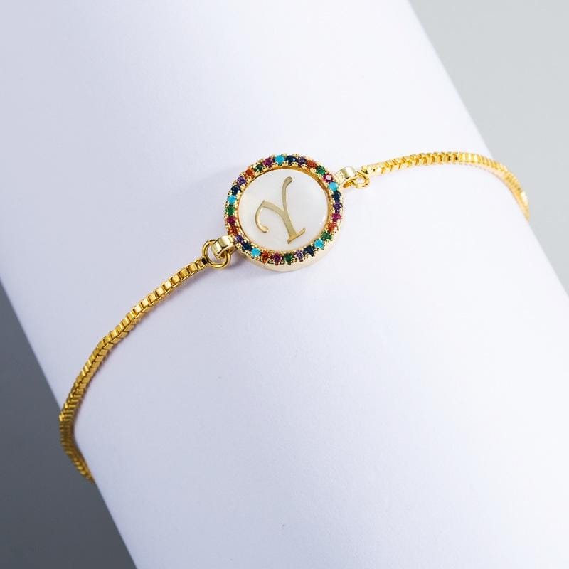 English Letter Bracelet Couple Girlfriends DIY Bracelet Men Women Micro Inlaid Zircon Rainbow Bracelet (Y)
