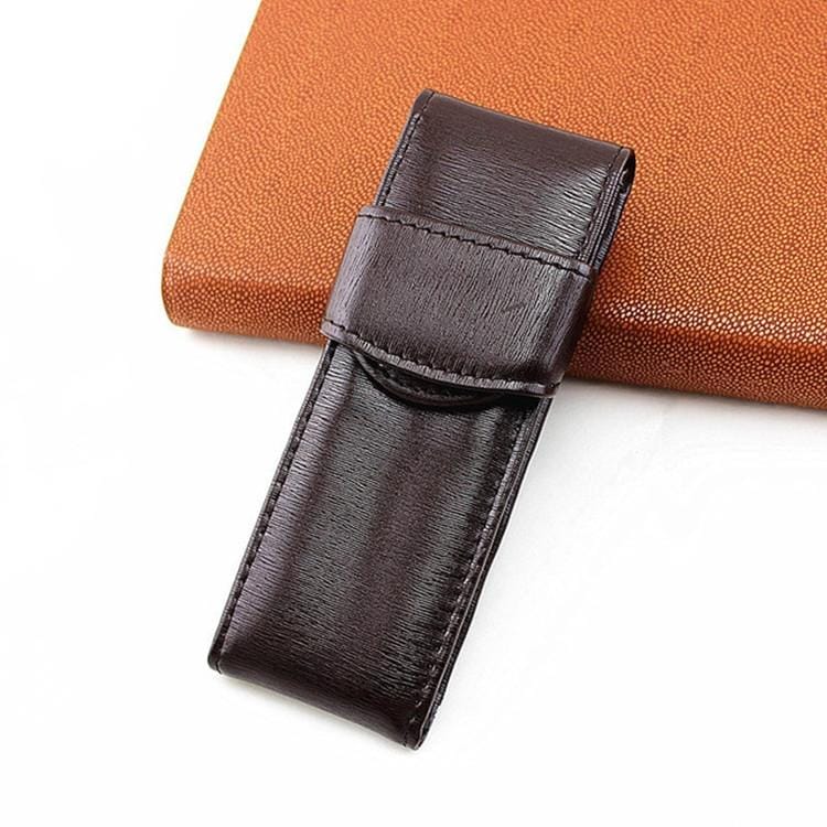 Double Pack Pen Storage Bag Leather Pen Case Pen Case for Business Office (Dark Brown)