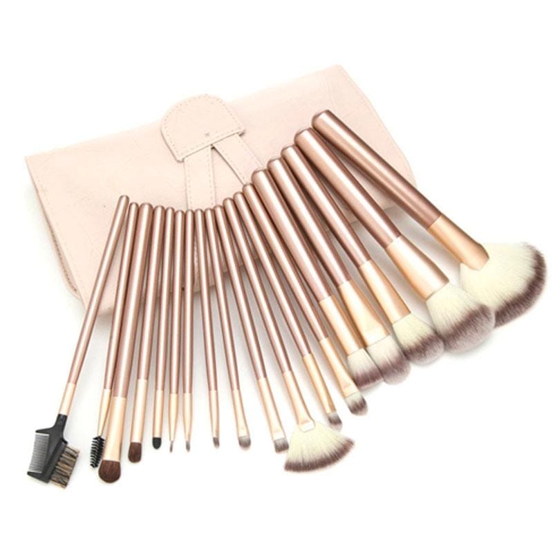 18PCS Three-color Nylon Hair Golden Handle Makeup Brush Set with PU Leather White Pouch
