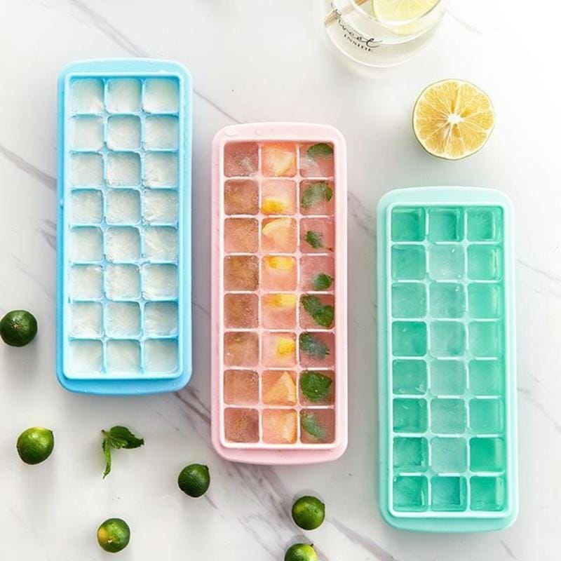 Creative 24 Grid Silicone Ice Tray Home Large Ice Cube Mold Ice Box with Lid (Light Pink)