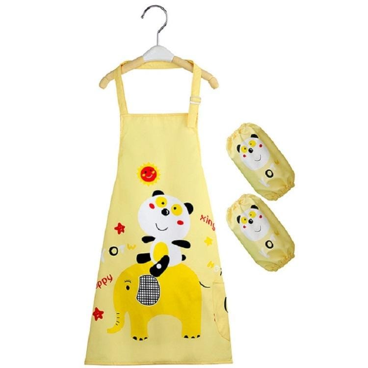 Cartoon Bear Waterproof Apron Disposable Wash Clothes for Children with Oversleeve (Blue)