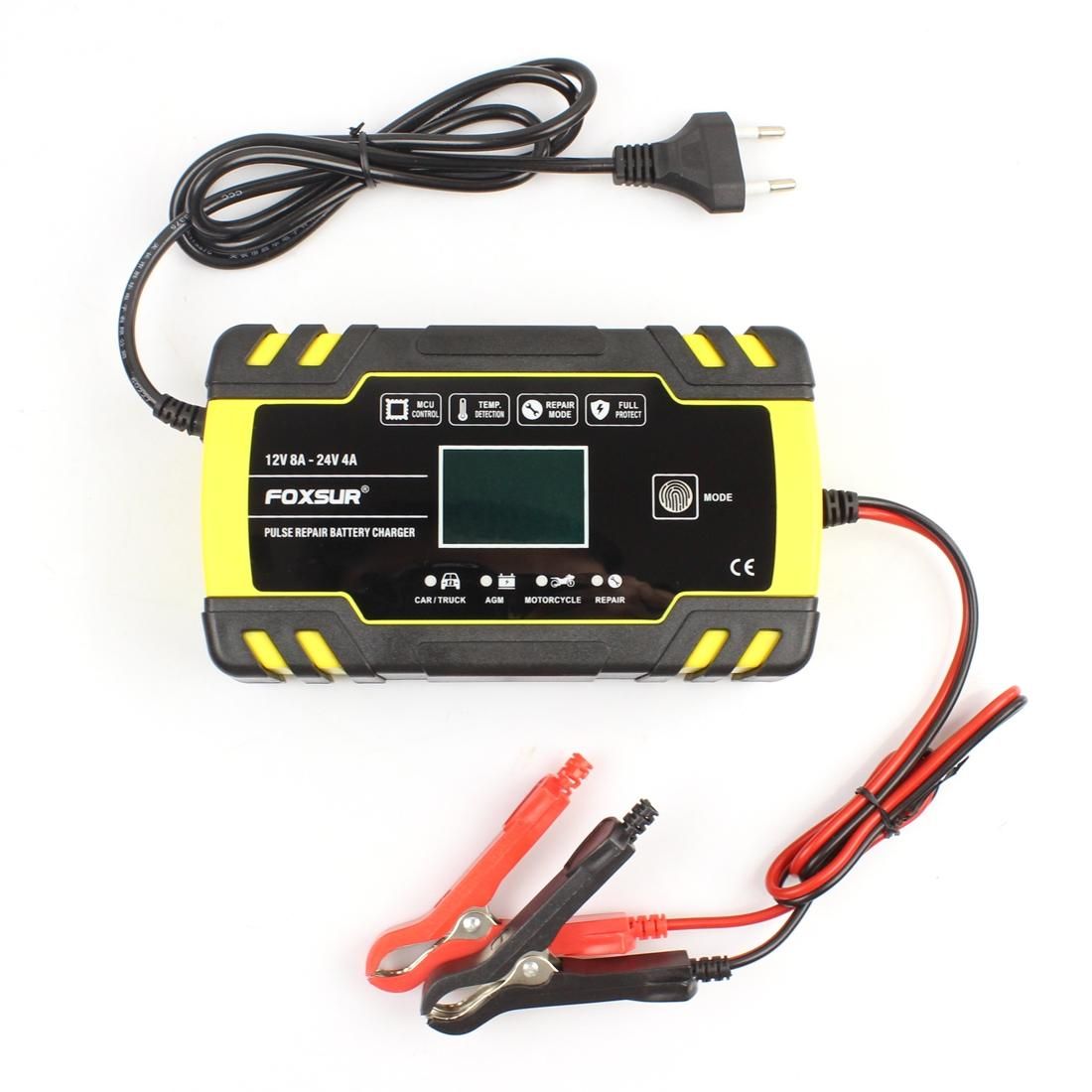 FOXSUR 12V-24V Car Motorcycle Truck Repair Battery Charger AGM Charger, UK Plug (Style3)